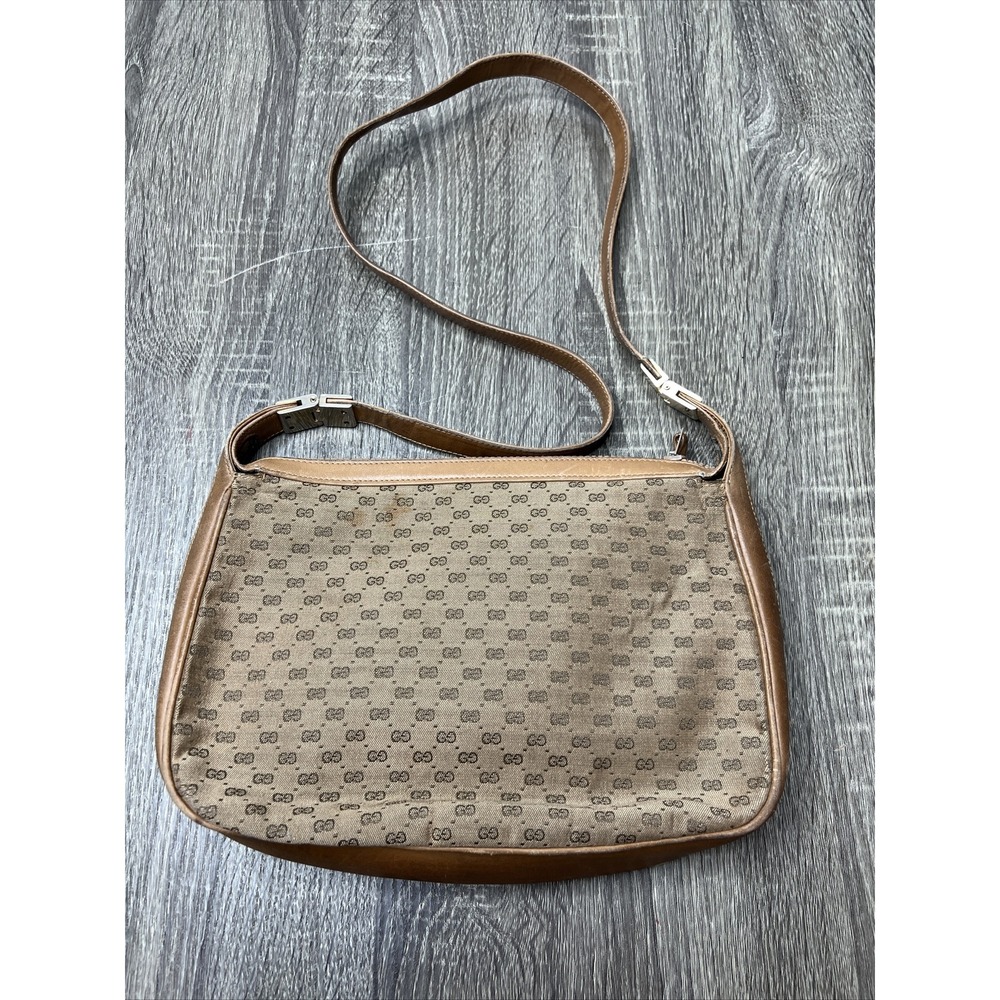 GUCCI Micro Sherry Line GG Bit Canvas Brown Leather Shoulder Bag Purse VTG Rare! - Picture 13 of 16